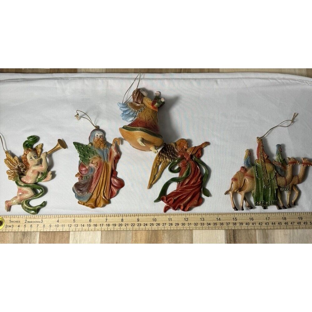 Vintage Christmas Lot of 5 Ornaments Angels Santa Wisemen